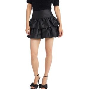 Scoop‎ Tiered Ruffle Satin Mini Skirt XXL 20 Black New NWT